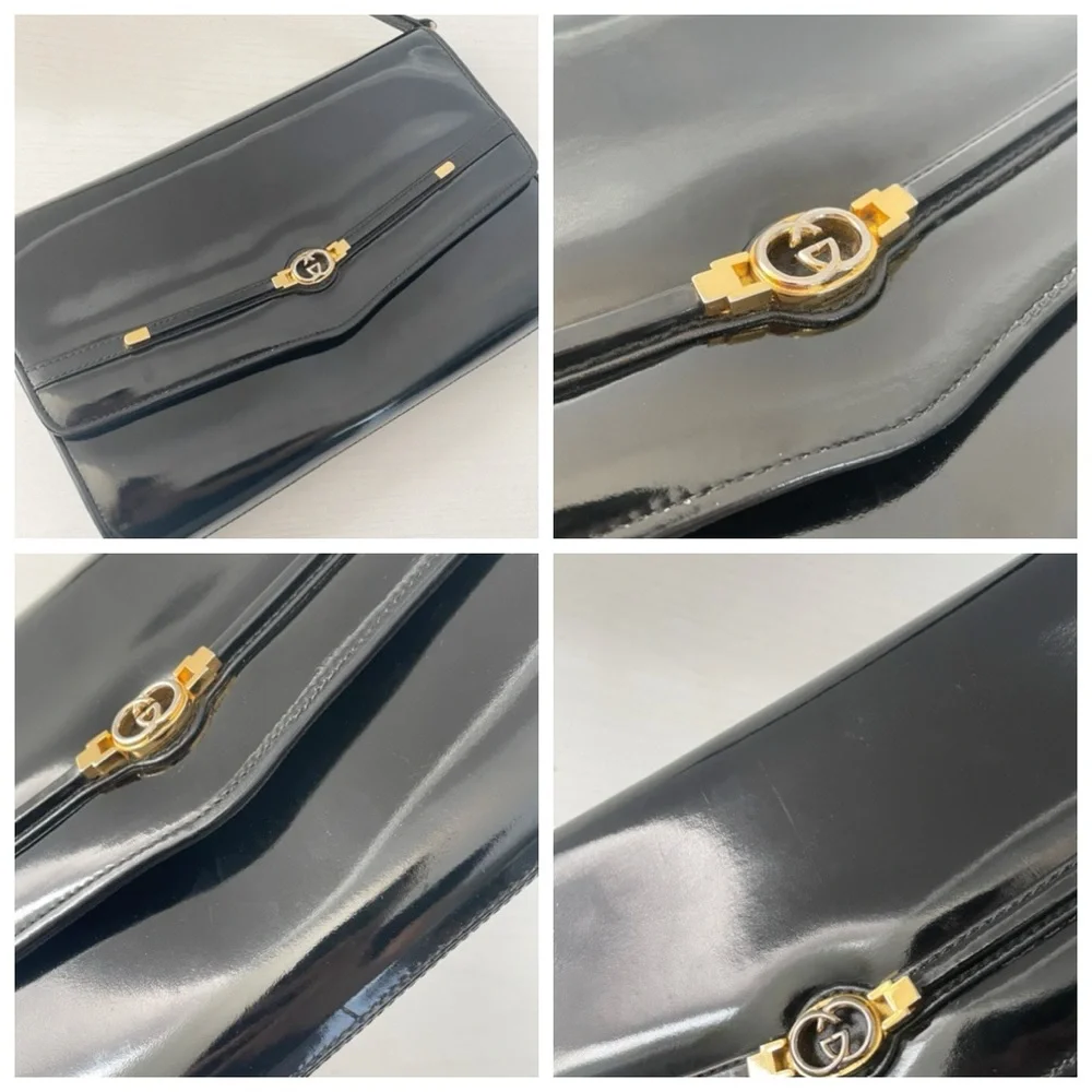 Gucci black patent leather GG logo vintage shoulder bag rare - Picture 4 of 12